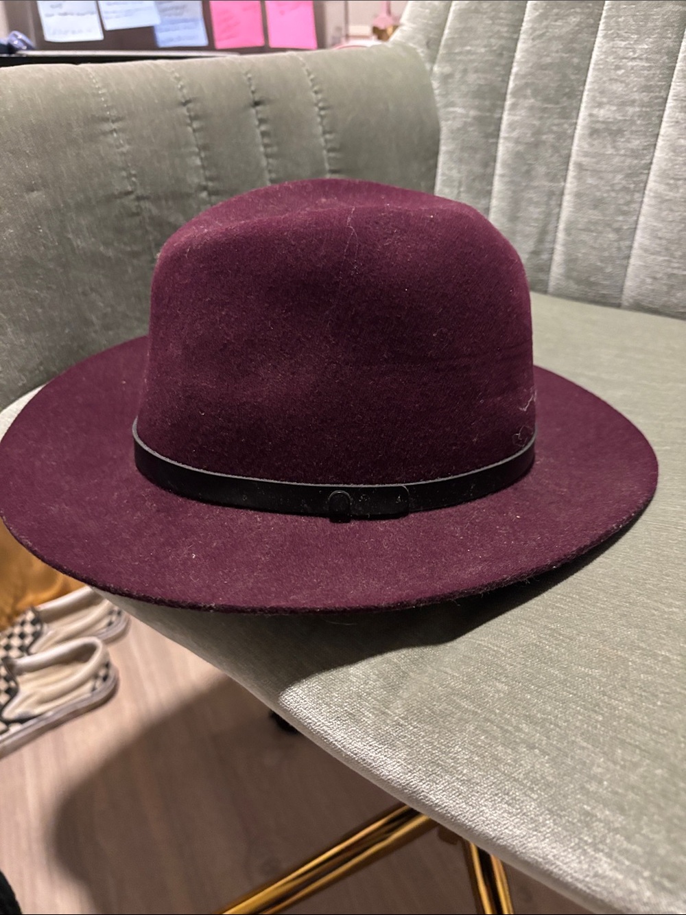 rag & bone Burgundy Wool Fedora with Black Band